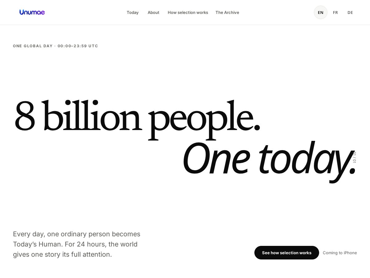 Landing-page snapshot of unumae.app