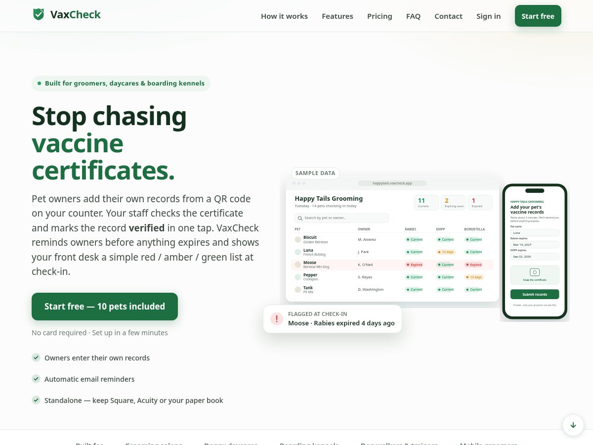 Landing-page snapshot of vaxcheck.app