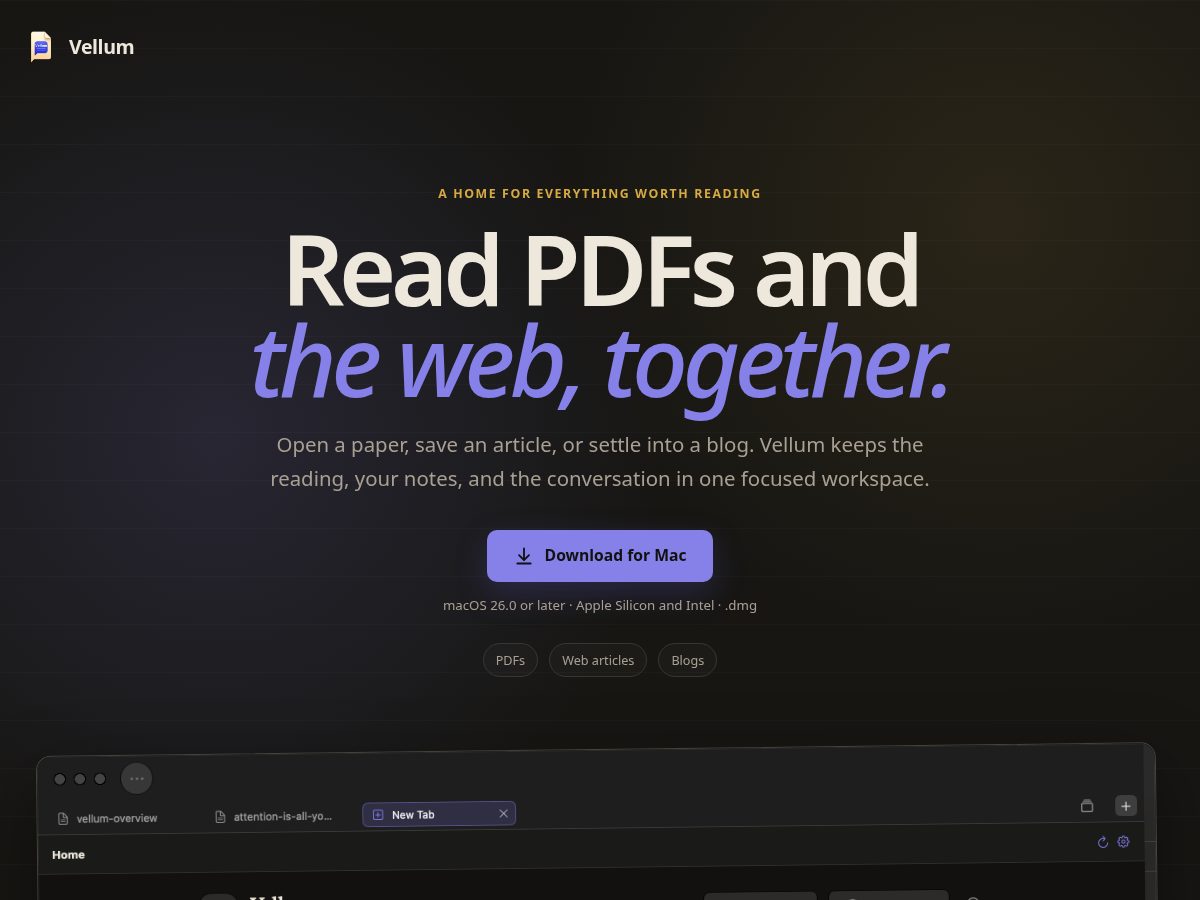 Landing-page snapshot of vellum.work