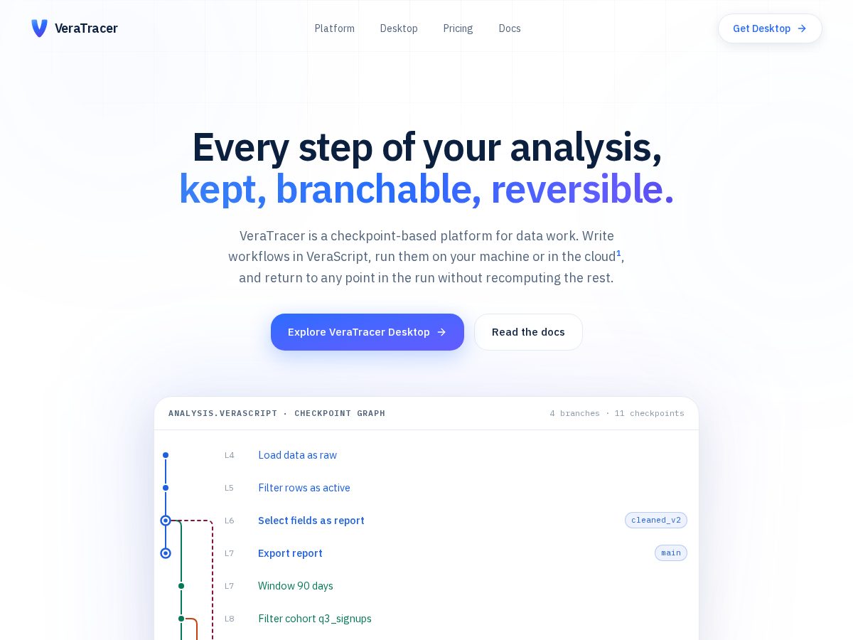 Landing-page snapshot of veratracer.com