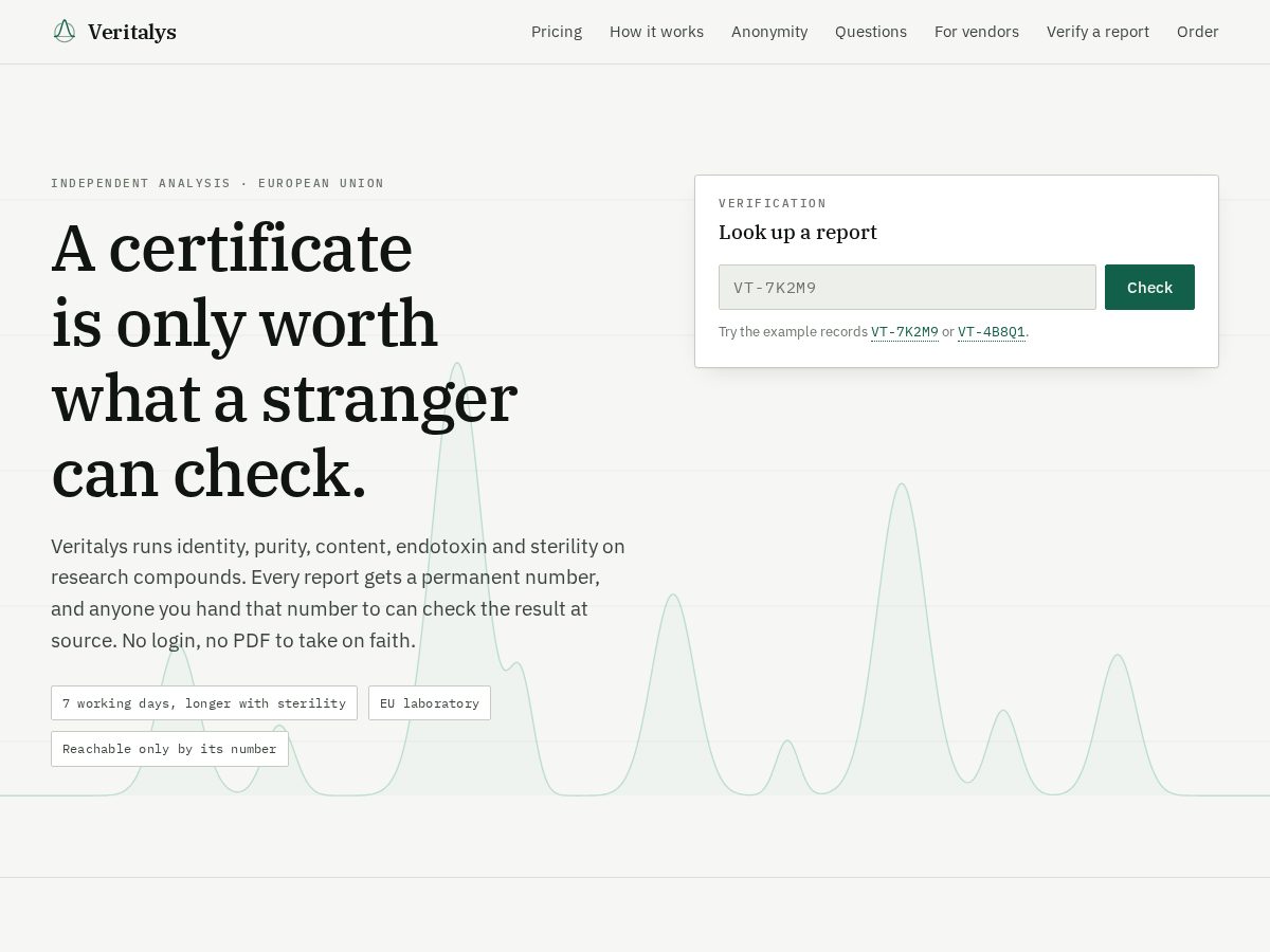 Landing-page snapshot of veritalys.com
