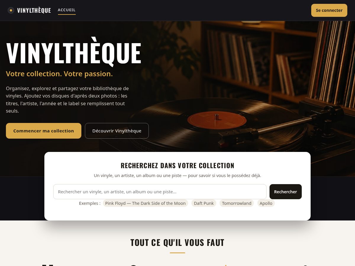 Landing-page snapshot of vinyltheque.com