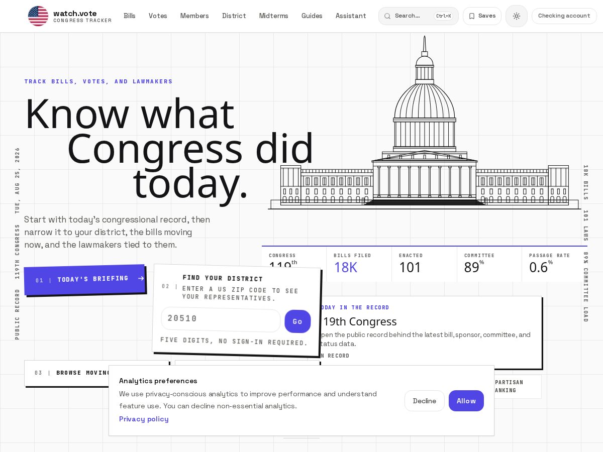 Landing-page snapshot of watch.vote