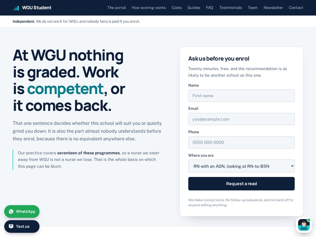 Landing-page snapshot of wgustudent.com