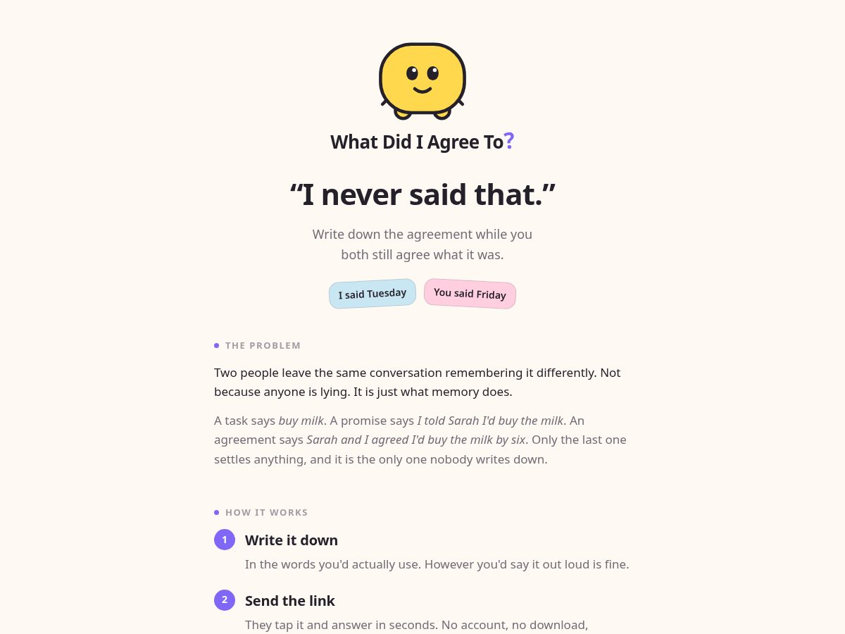 Landing-page snapshot of whatdidiagreeto.app