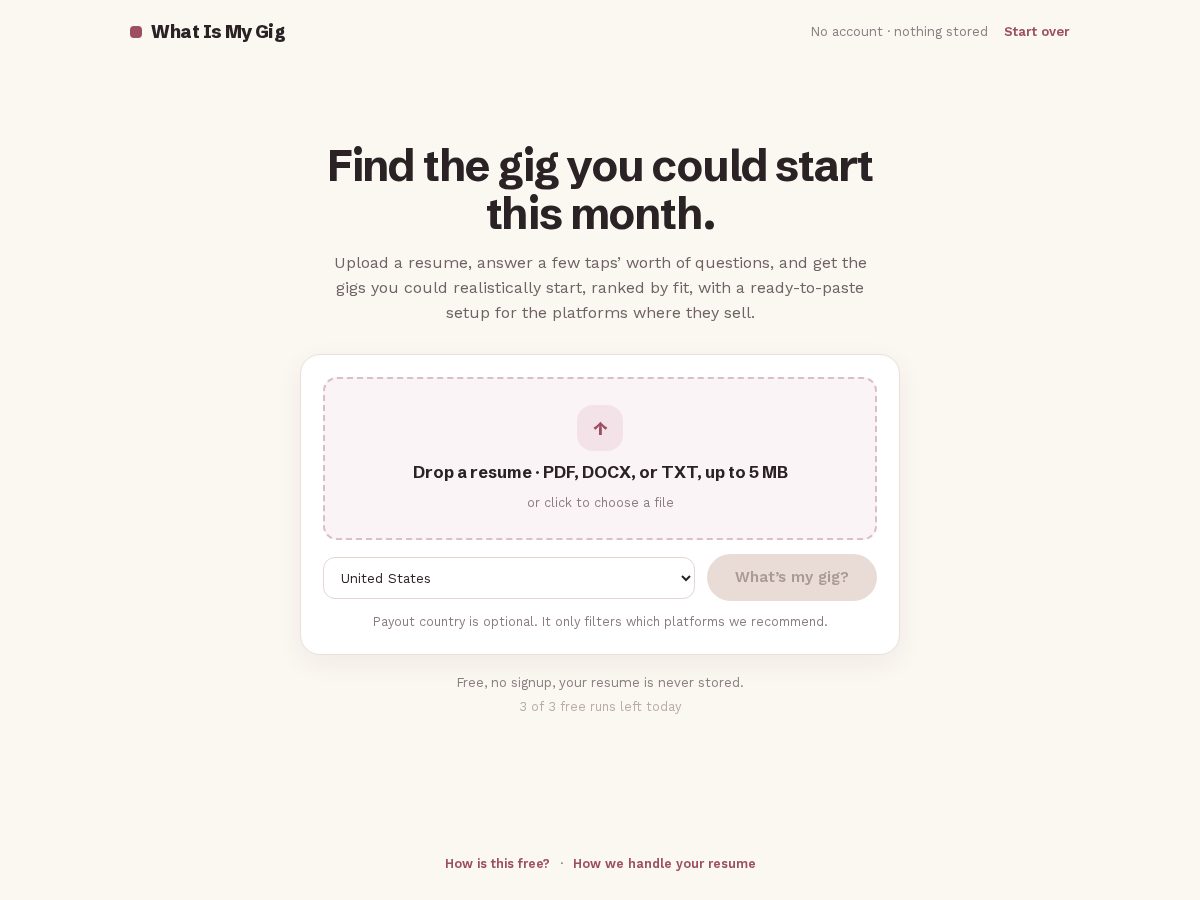 Landing-page snapshot of whatismygig.com