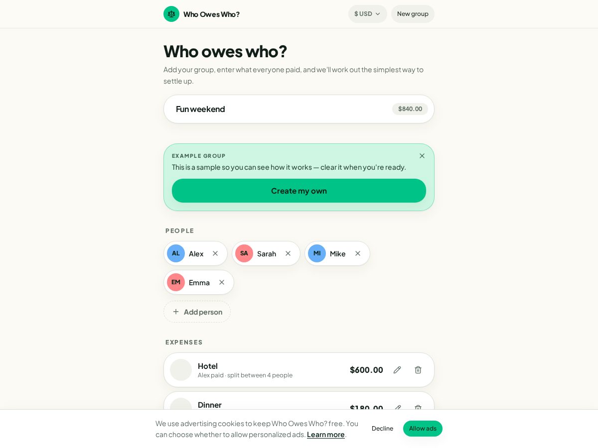 Landing-page snapshot of whooweswho.app