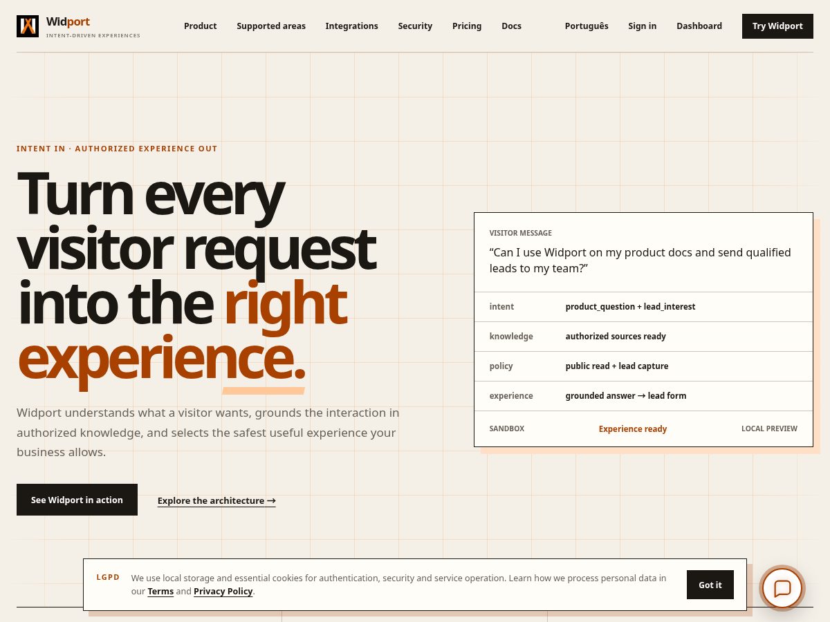 Landing-page snapshot of widport.com