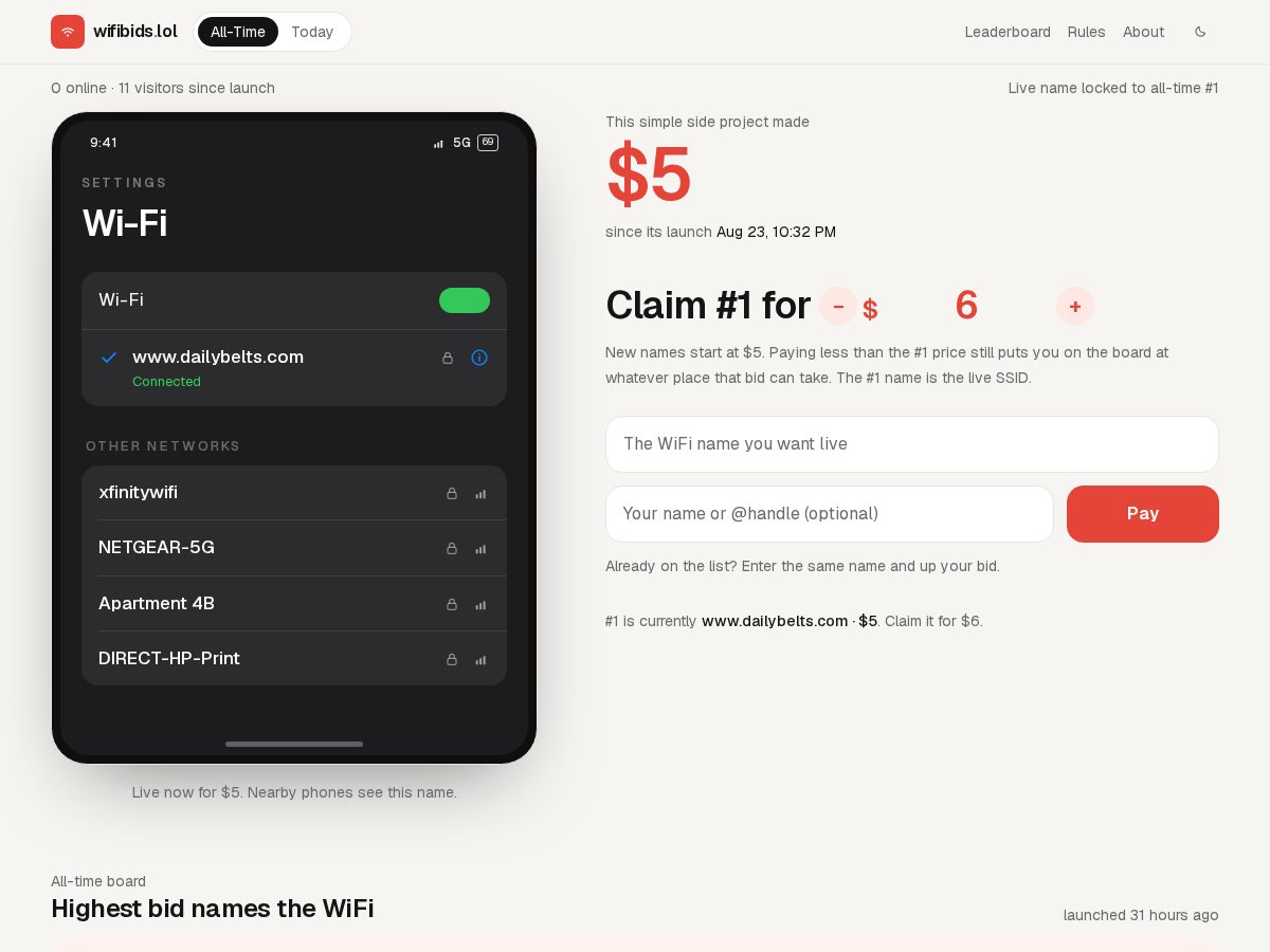 Landing-page snapshot of wifibids.lol