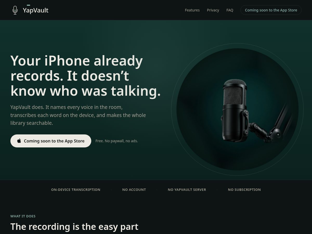 Landing-page snapshot of yapvault.app