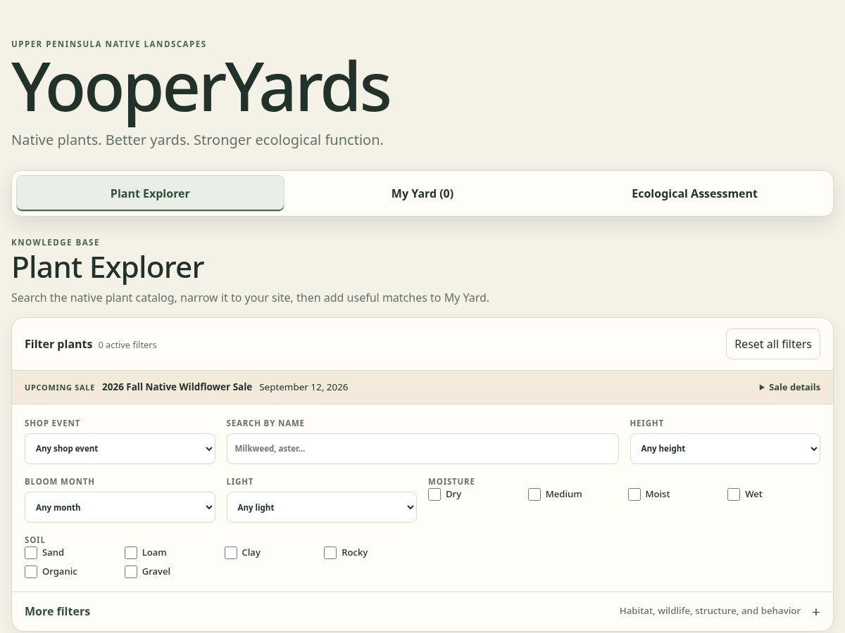 Landing-page snapshot of yooperyards.com