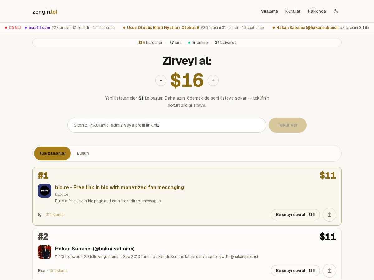 Landing-page snapshot of zengin.lol