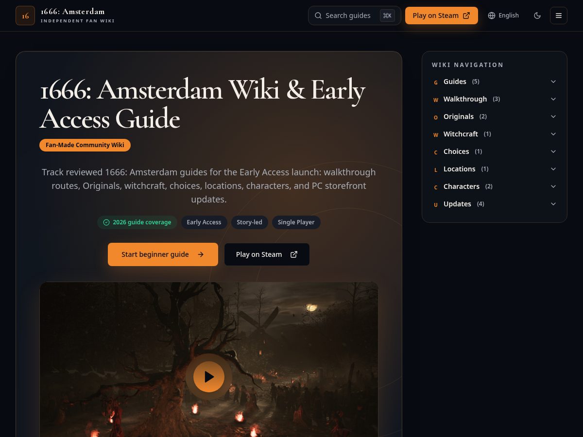 Landing-page snapshot of 1666-amsterdam-game.wiki