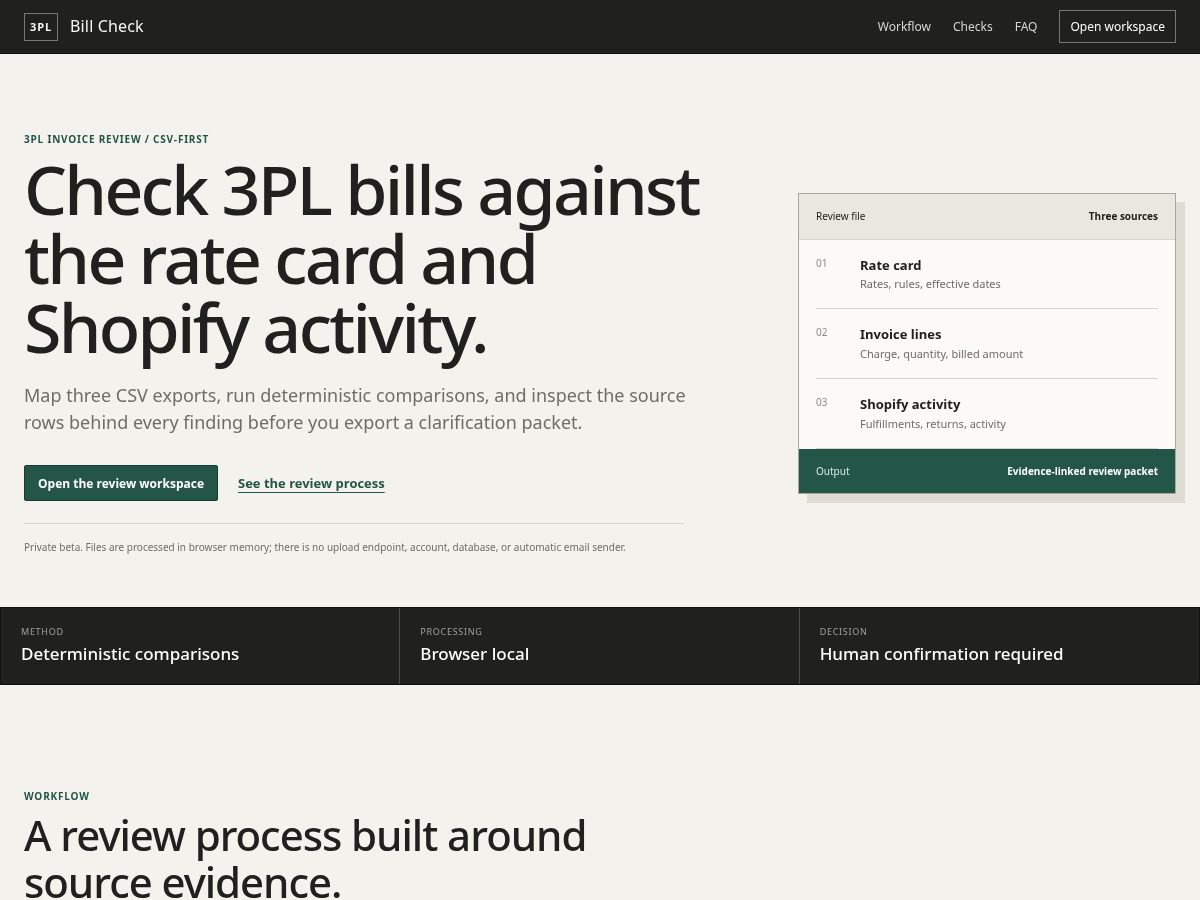 Landing-page snapshot of 3plbillcheck.site