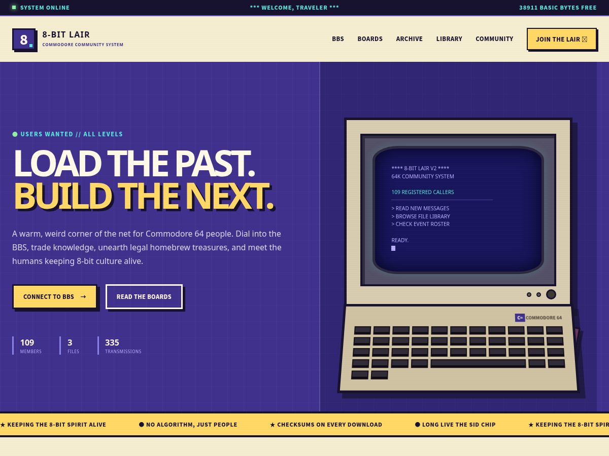 Landing-page snapshot of 8bitlair.net