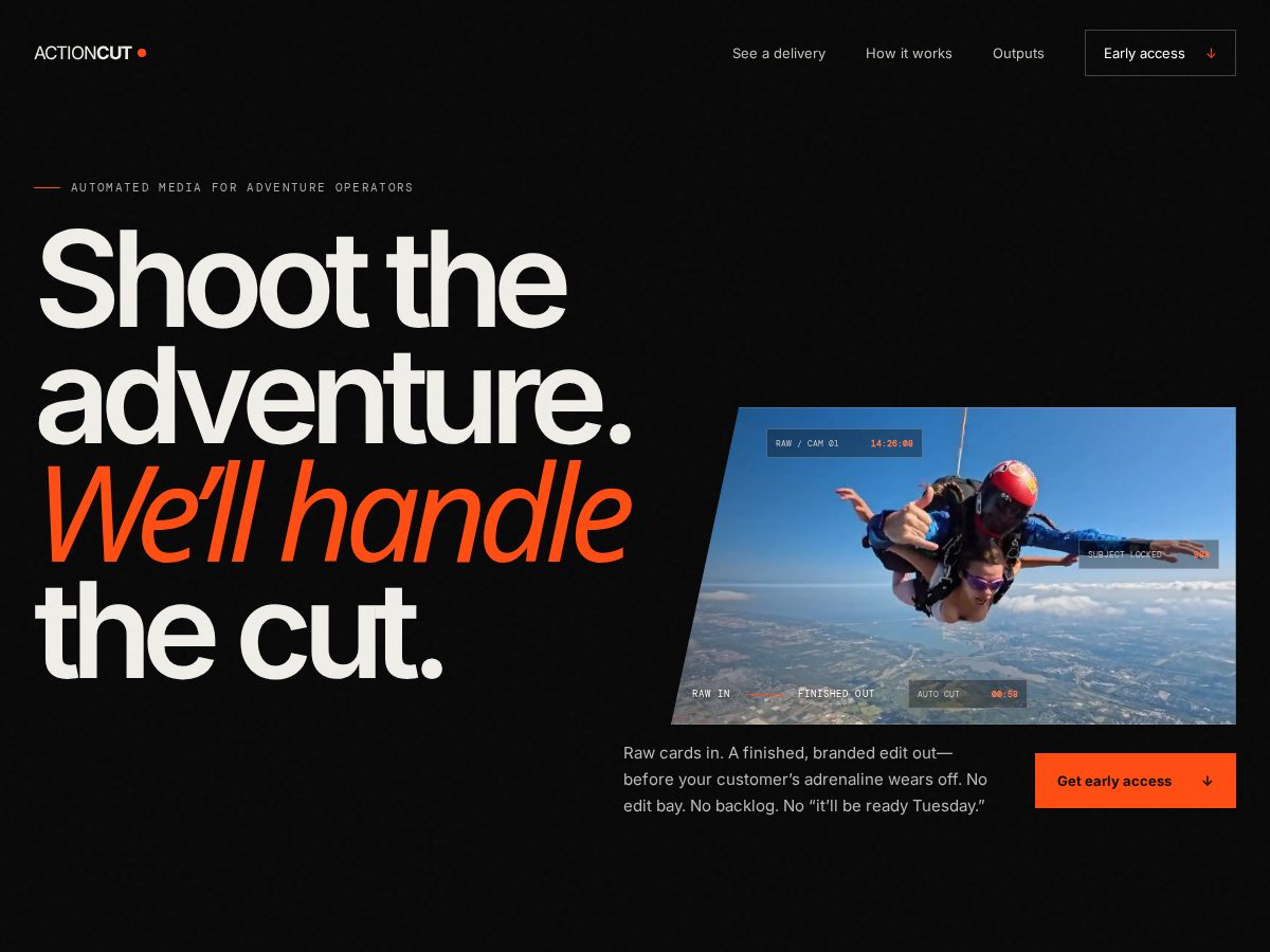 Landing-page snapshot of actioncut.studio