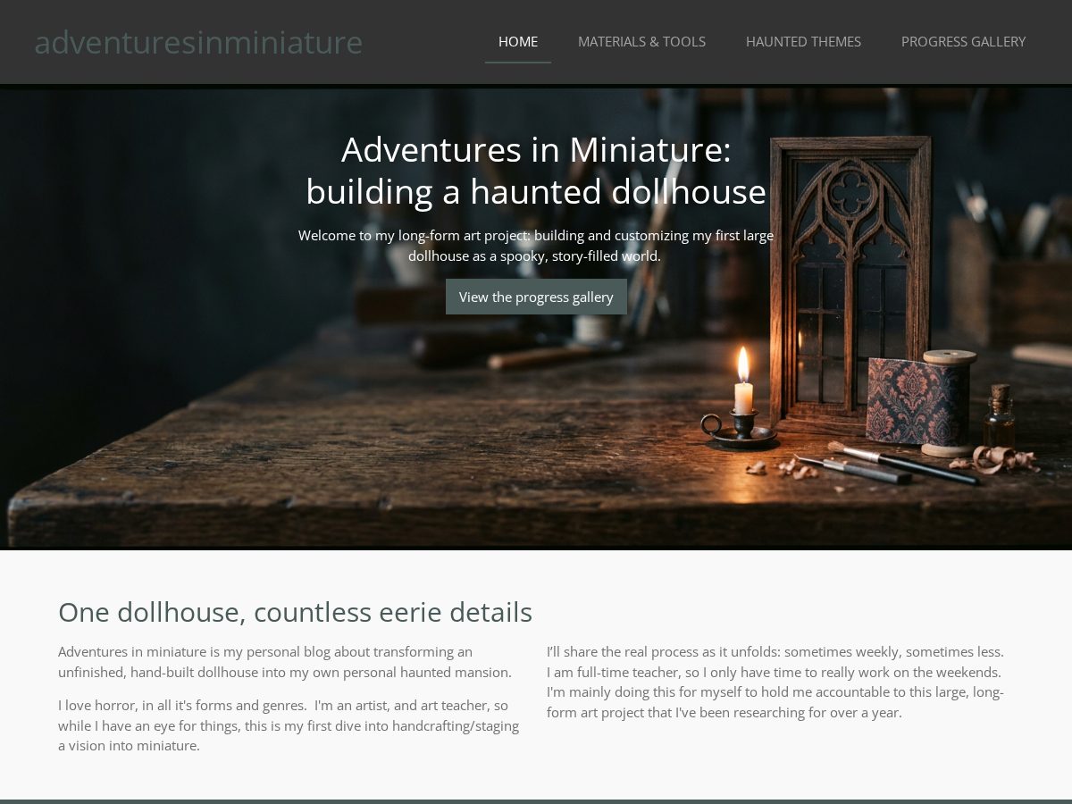 Landing-page snapshot of adventuresinminiature.net