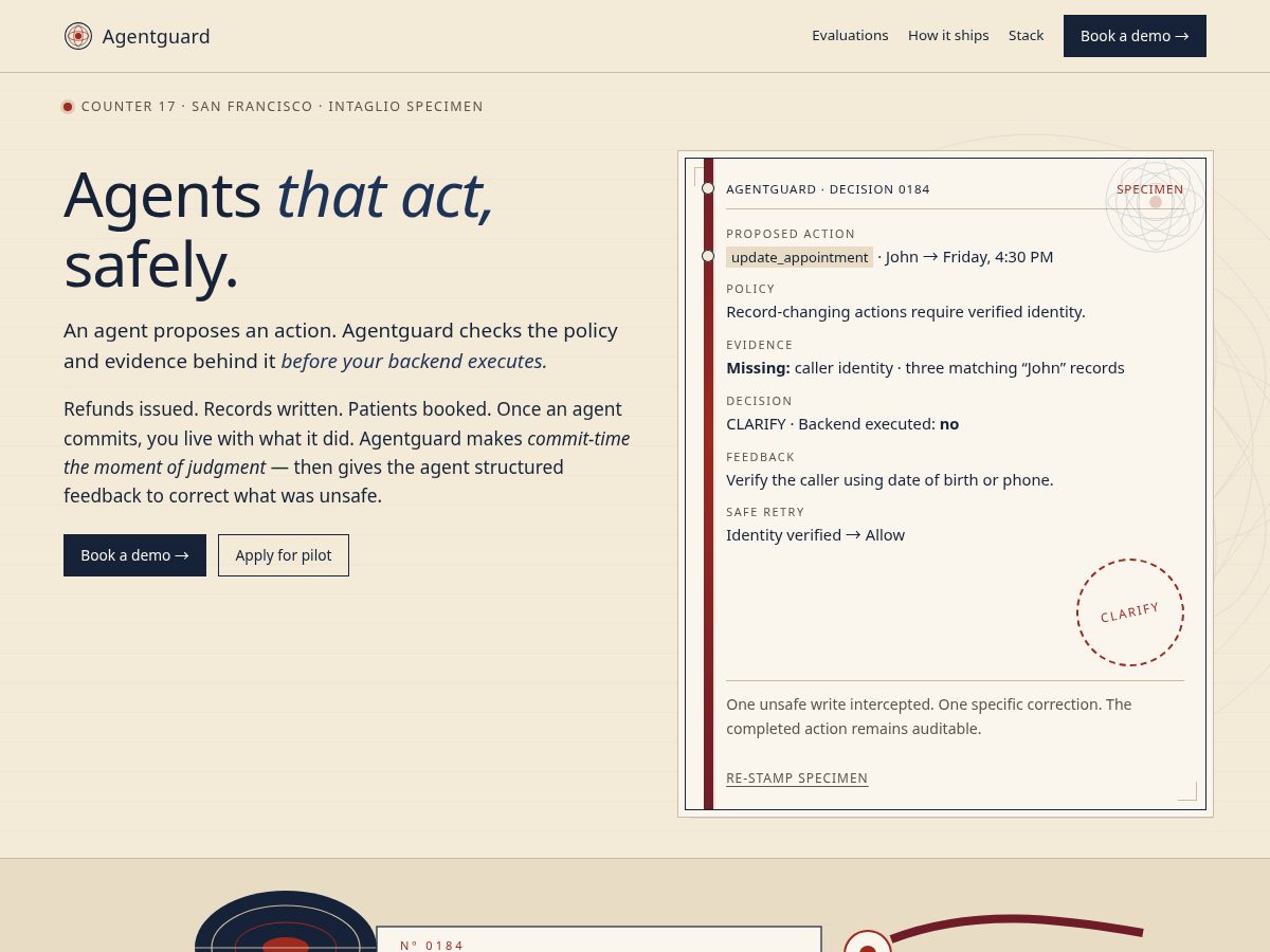Landing-page snapshot of agentguard.living