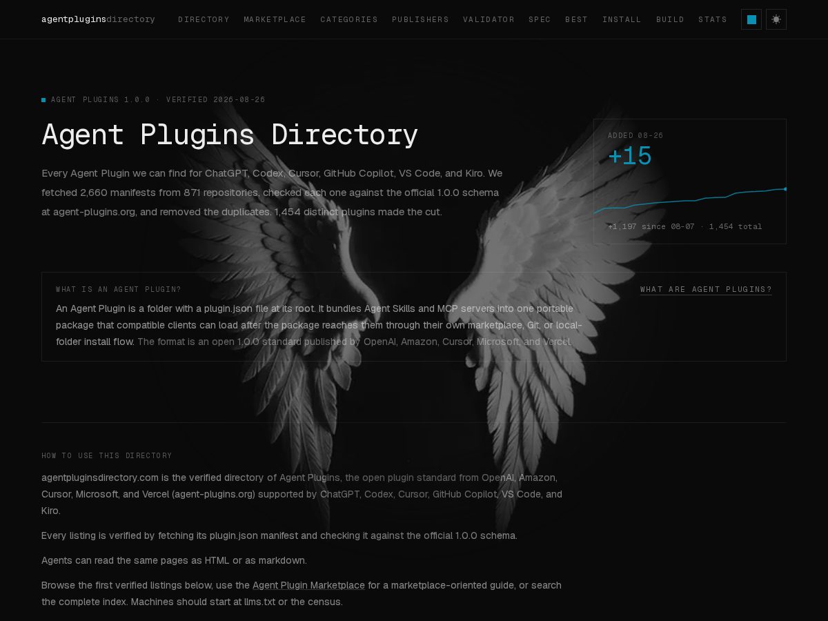 Landing-page snapshot of agentpluginstore.com