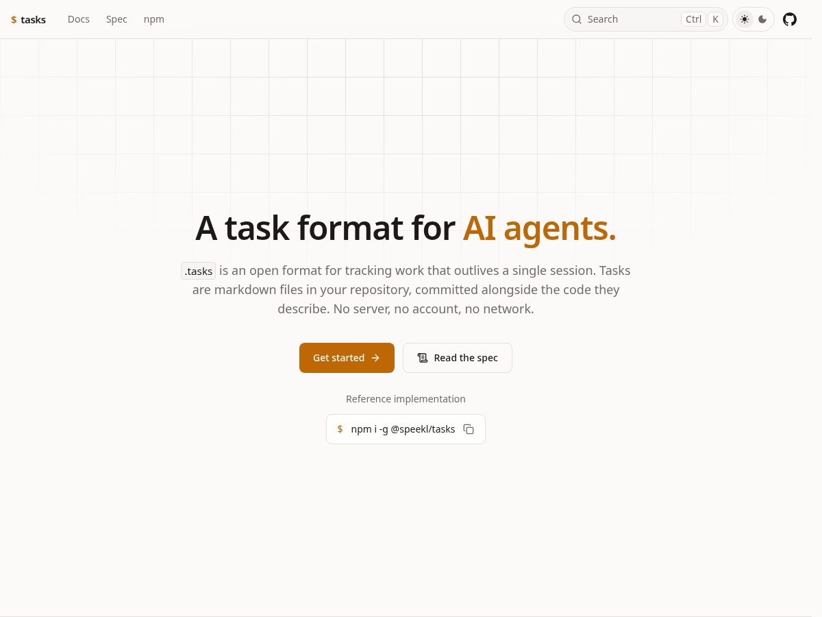Landing-page snapshot of agenttasks.dev