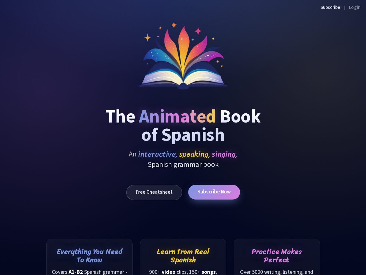 Landing-page snapshot of animatedspanishbook.com
