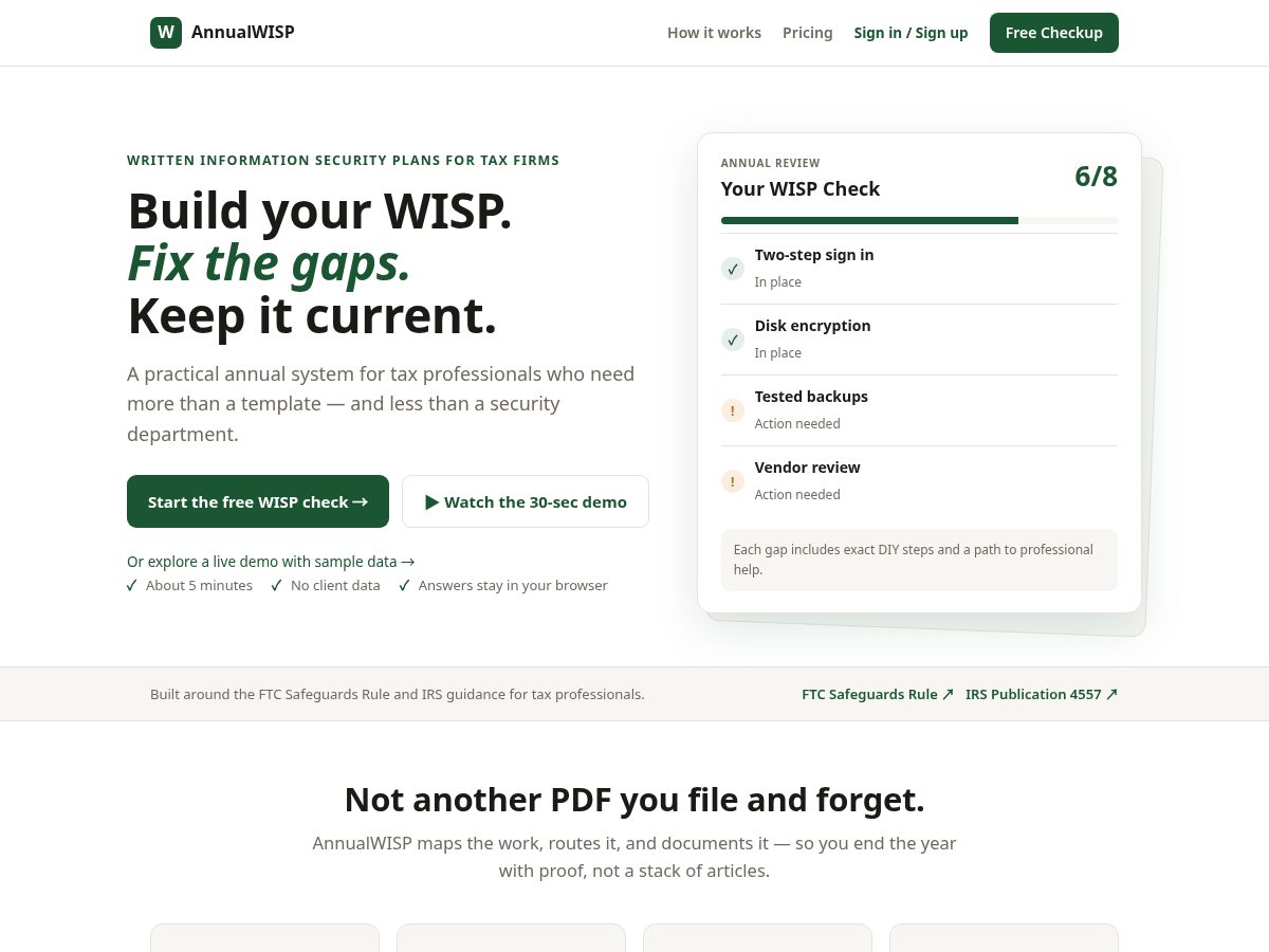 Landing-page snapshot of annualwisp.com