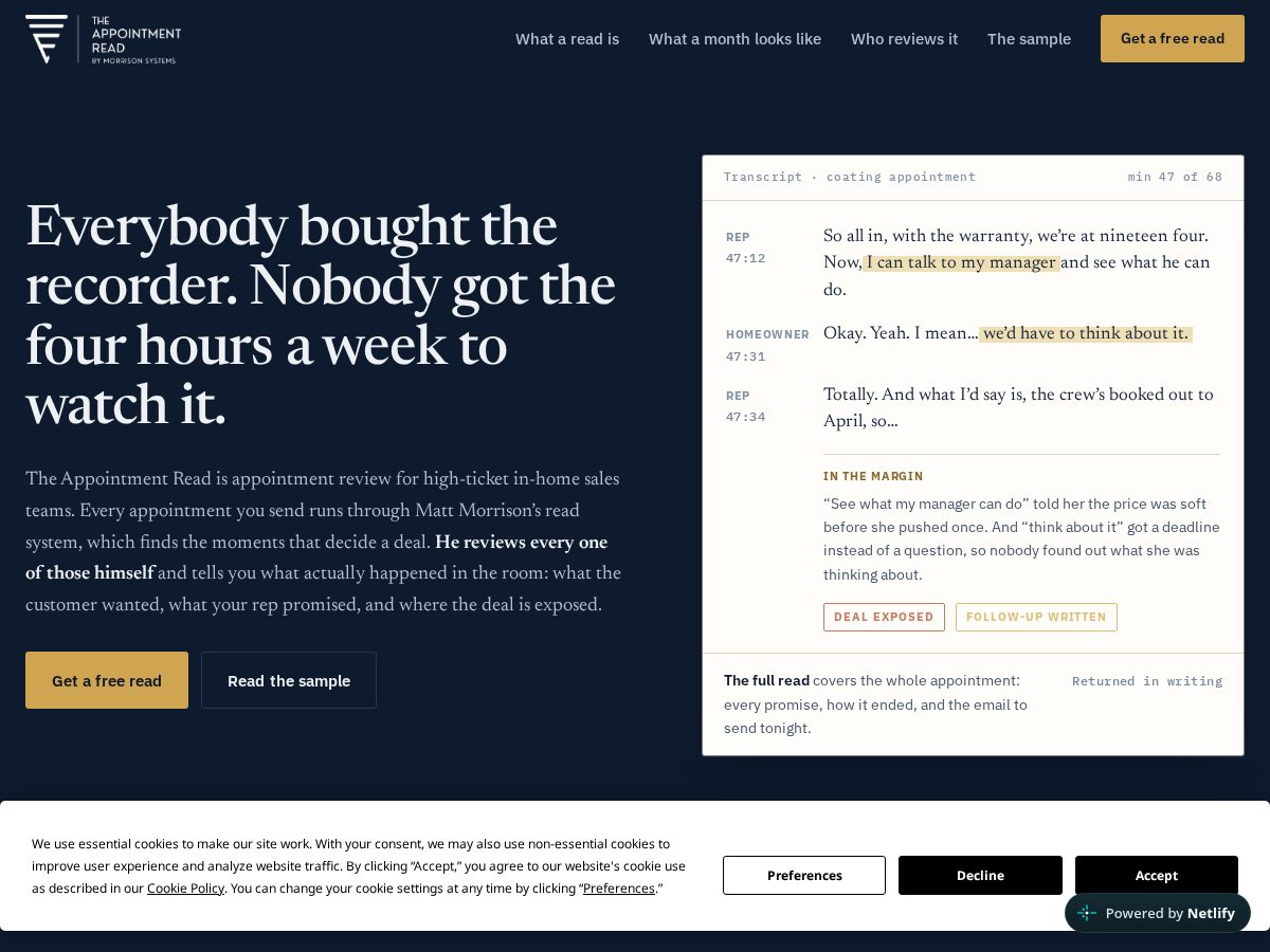 Landing-page snapshot of appointmentread.com