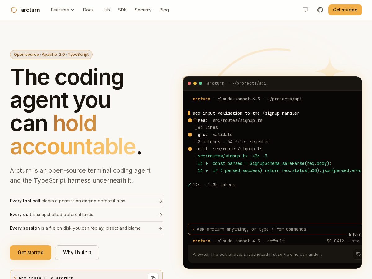 Landing-page snapshot of arcturn.dev