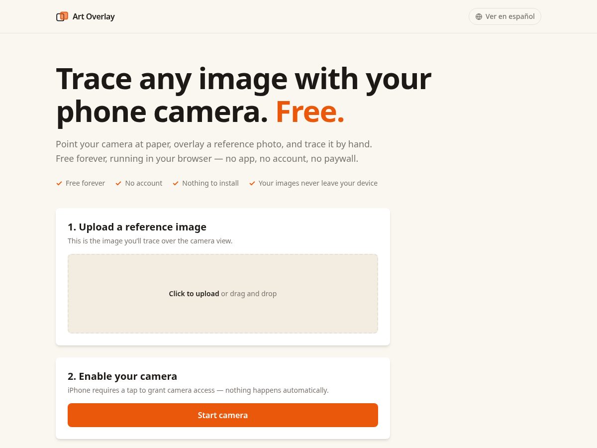 Landing-page snapshot of artoverlay.com