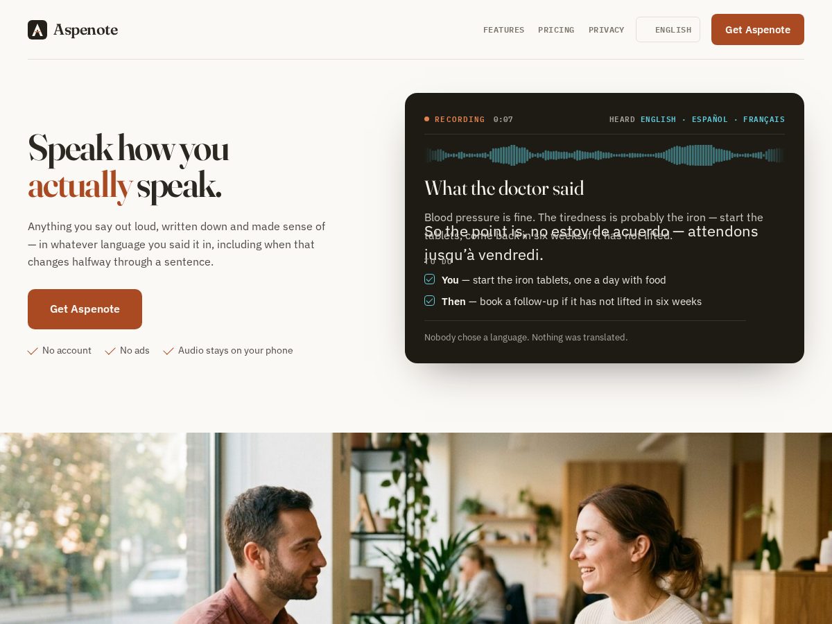 Landing-page snapshot of aspenote.com