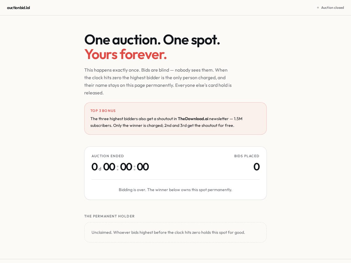 Landing-page snapshot of auctionbid.lol