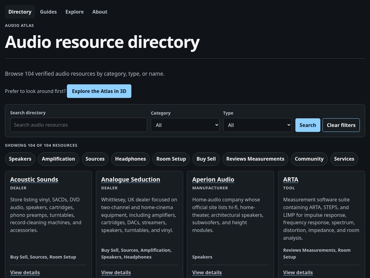 Landing-page snapshot of audio-atlas.com