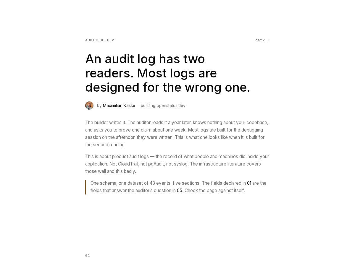 Landing-page snapshot of auditlog.dev