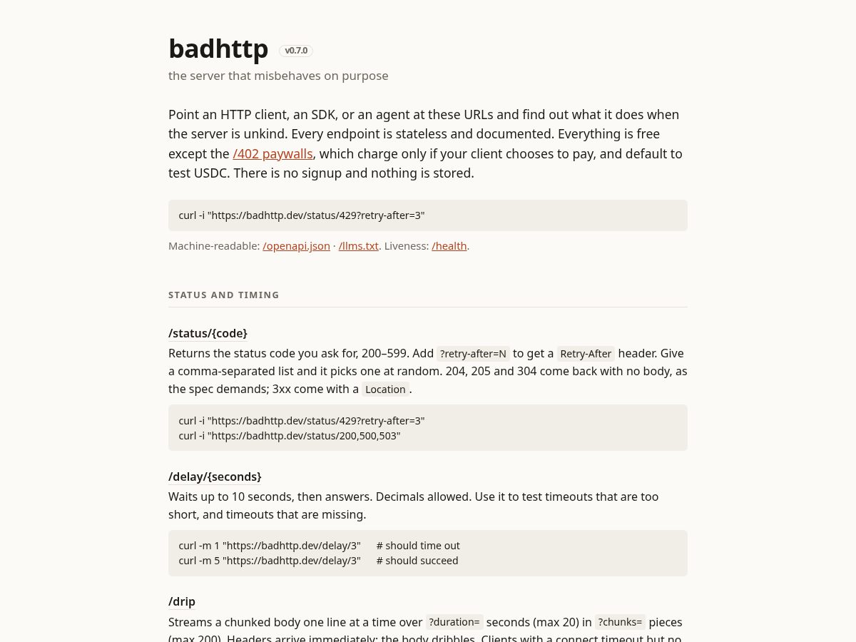 Landing-page snapshot of badhttp.dev