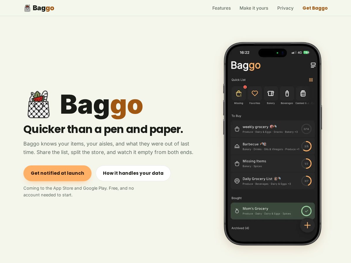 Landing-page snapshot of baggo.dev