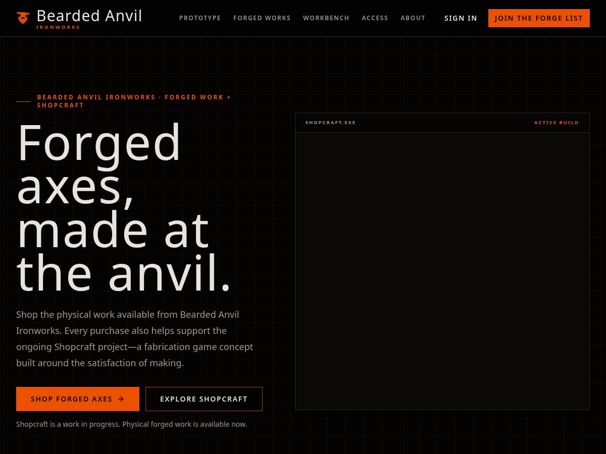 Landing-page snapshot of beardedanvilironworks.com