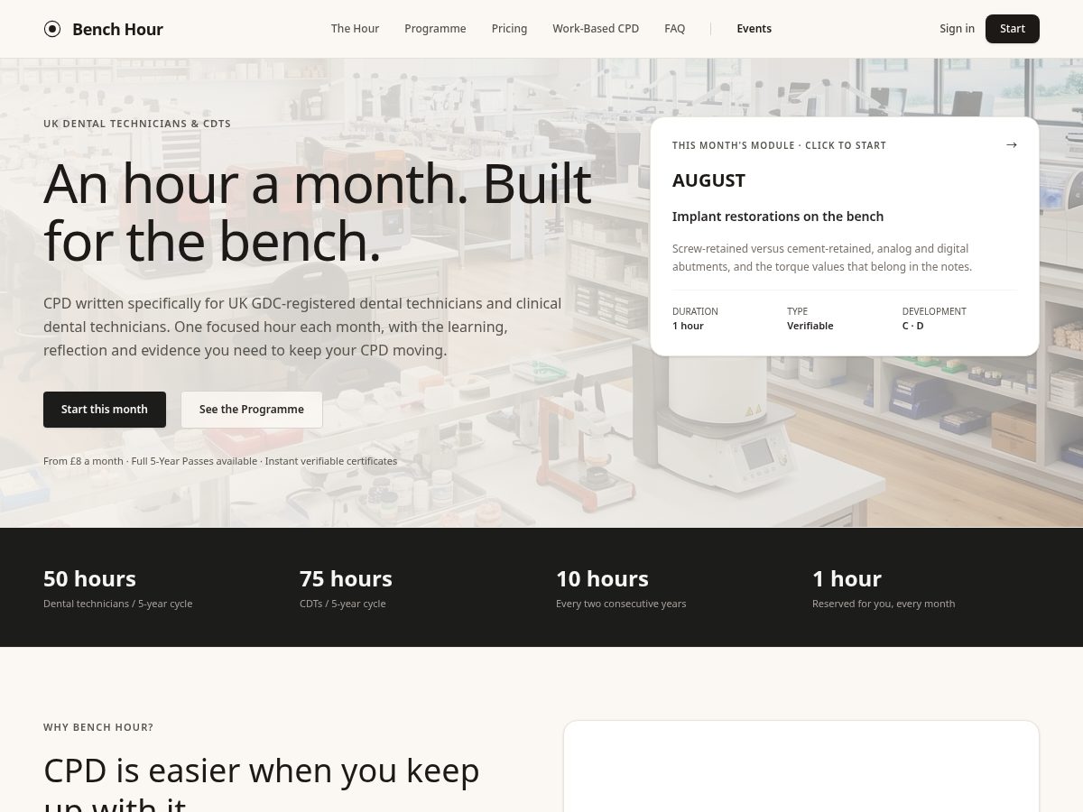 Landing-page snapshot of benchhour.com