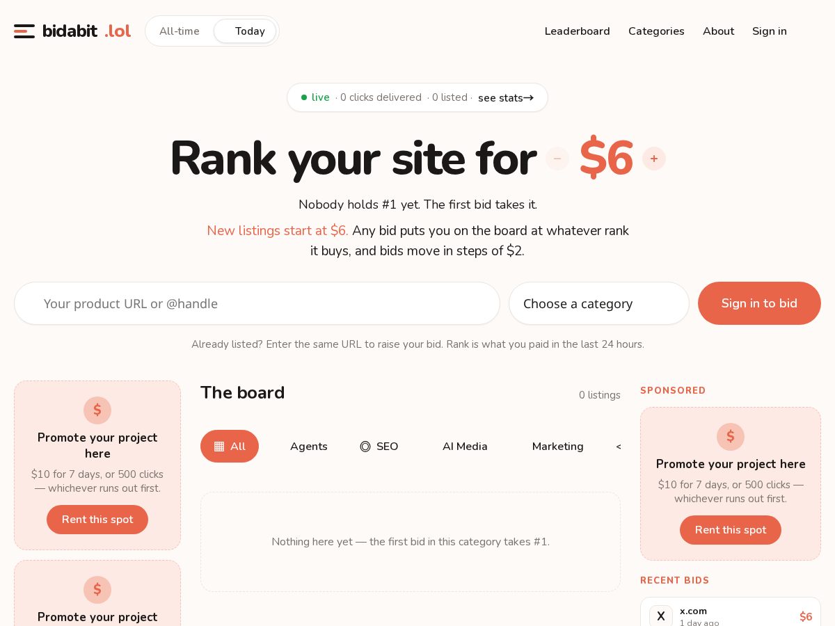 Landing-page snapshot of bidabit.lol