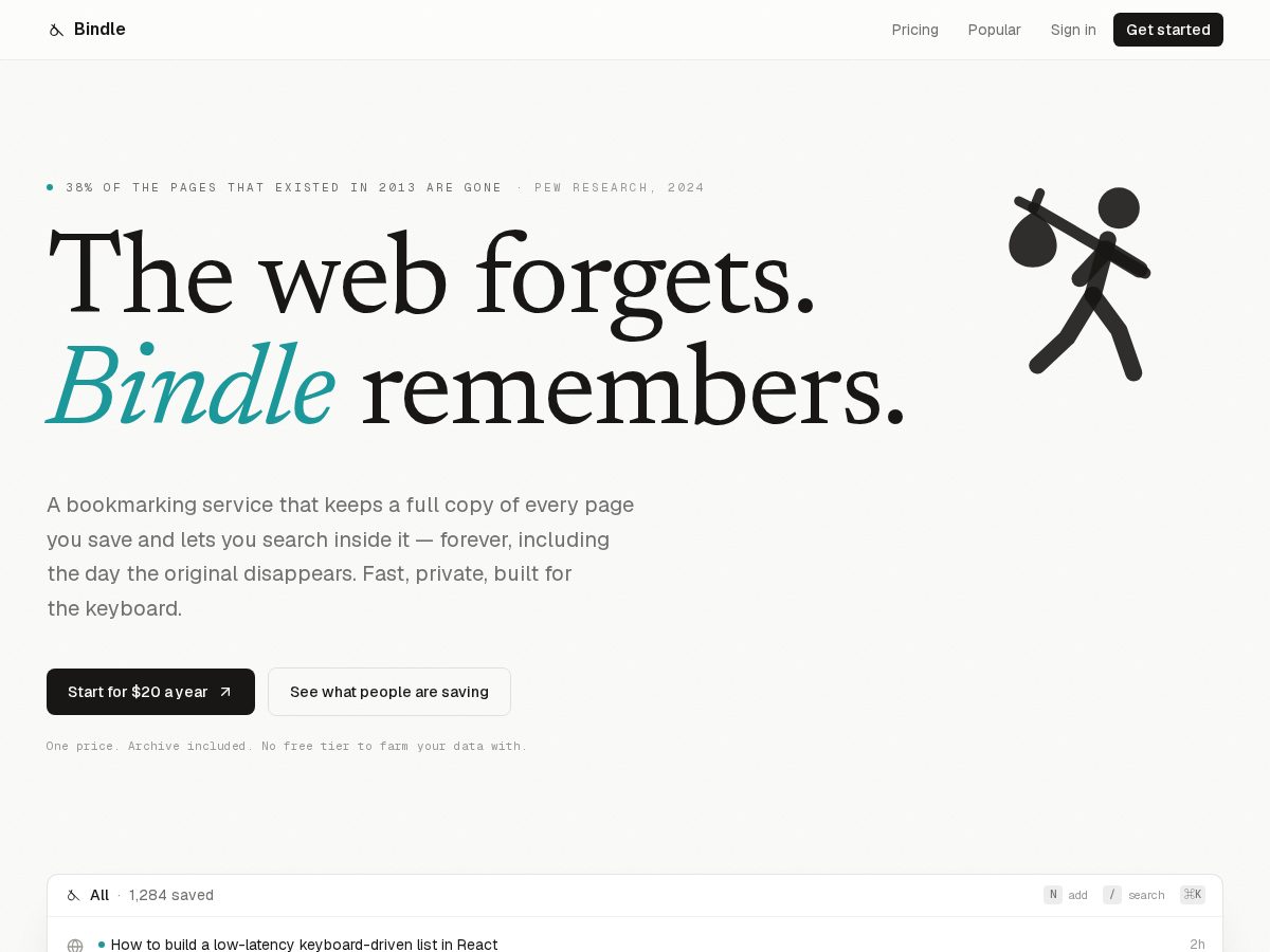 Landing-page snapshot of bindle.link