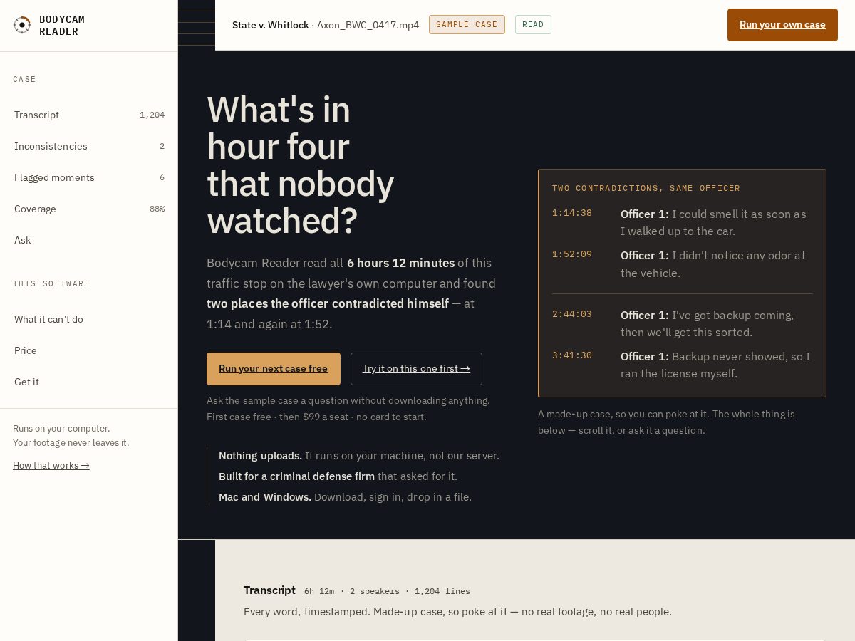 Landing-page snapshot of bodycamreader.com