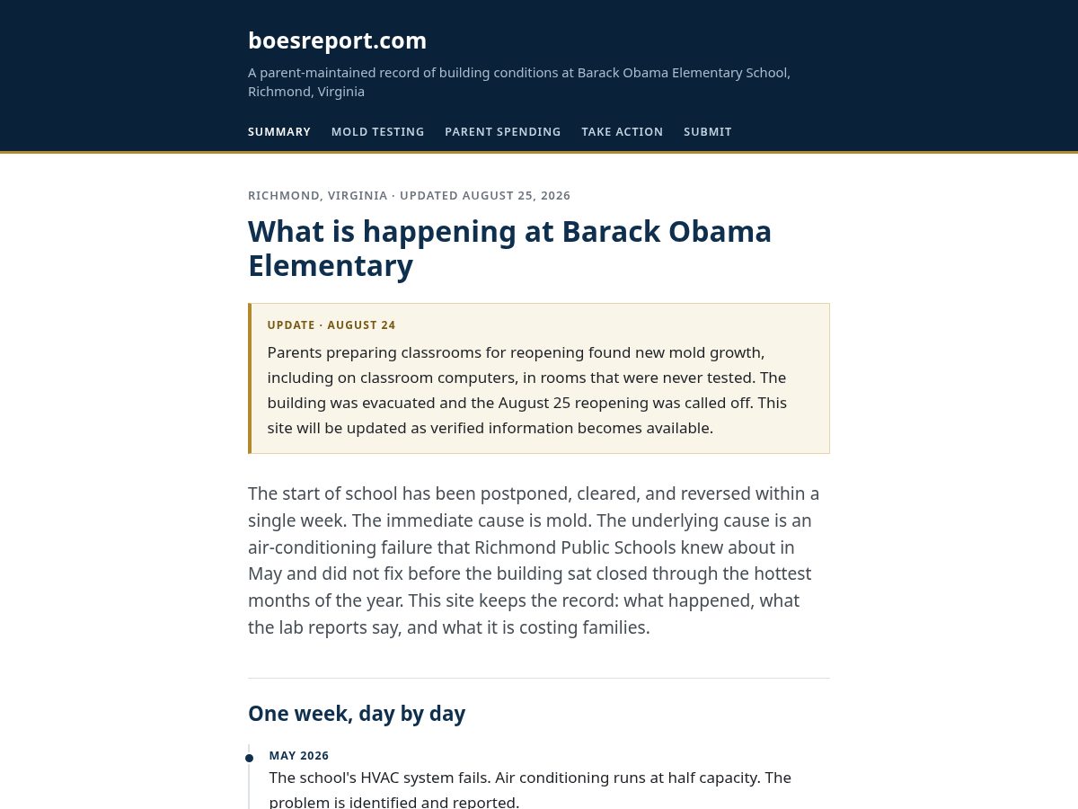 Landing-page snapshot of boesreport.com