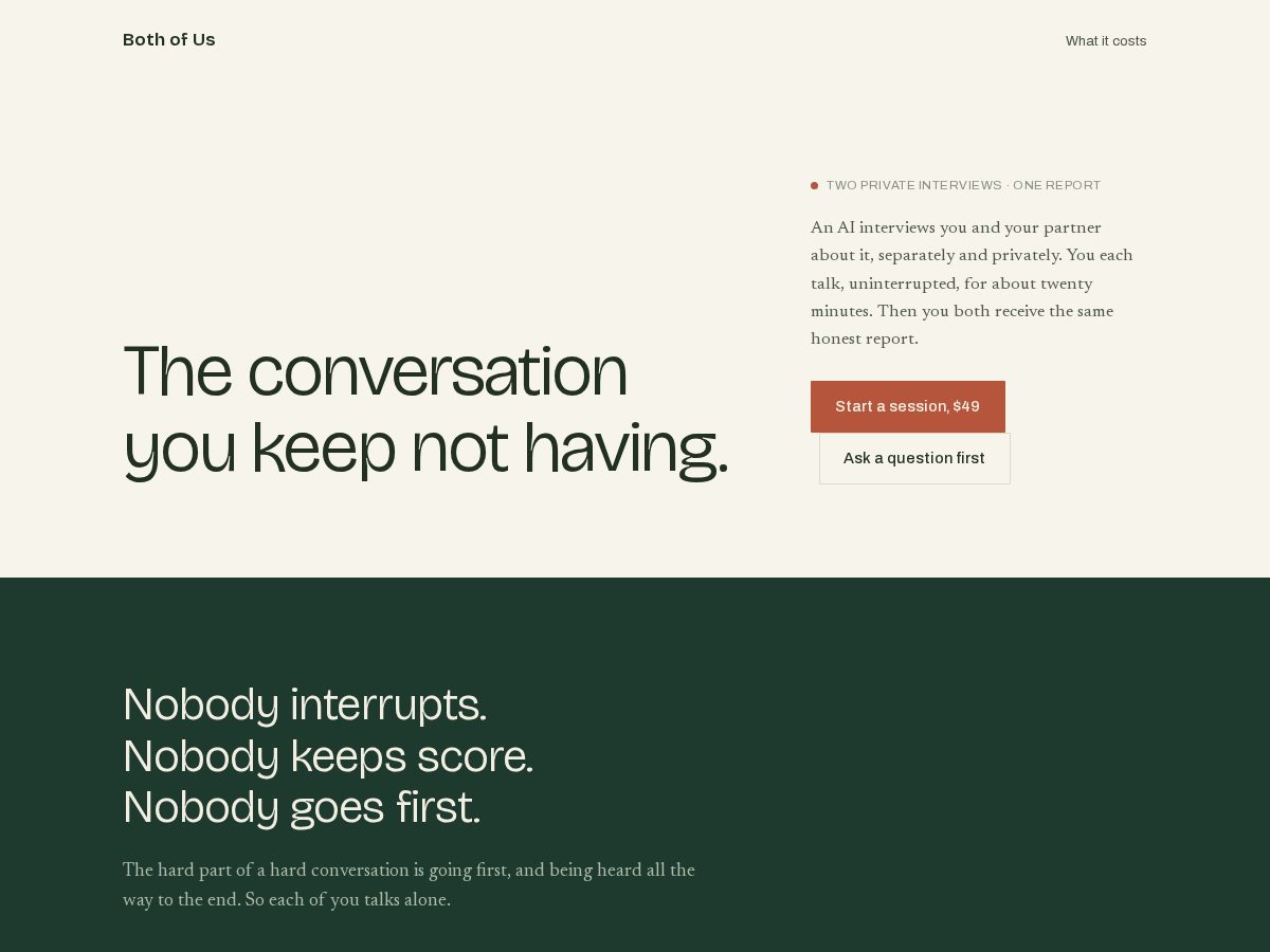 Landing-page snapshot of bothofus.app