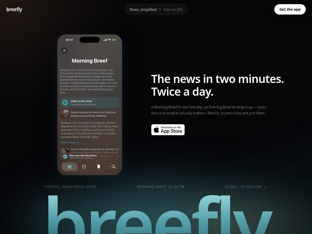 Landing-page snapshot of breefly.news