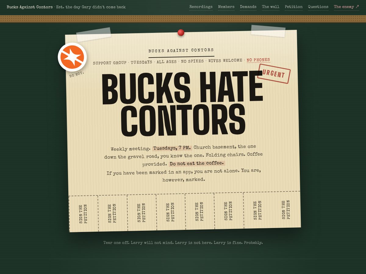 Landing-page snapshot of buckshatecontors.com