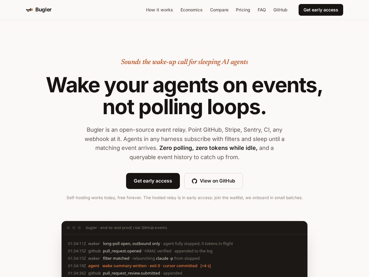 Landing-page snapshot of bugler.dev