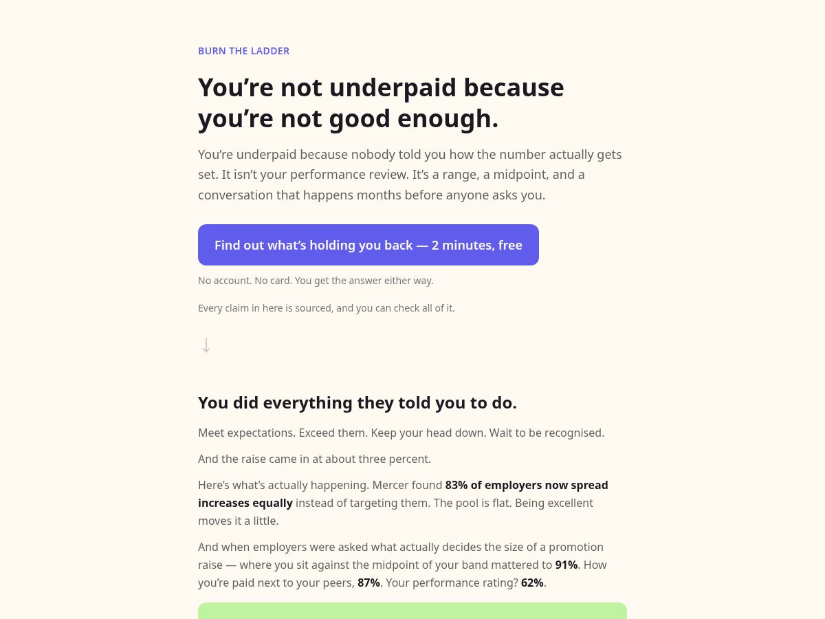 Landing-page snapshot of burntheladder.org