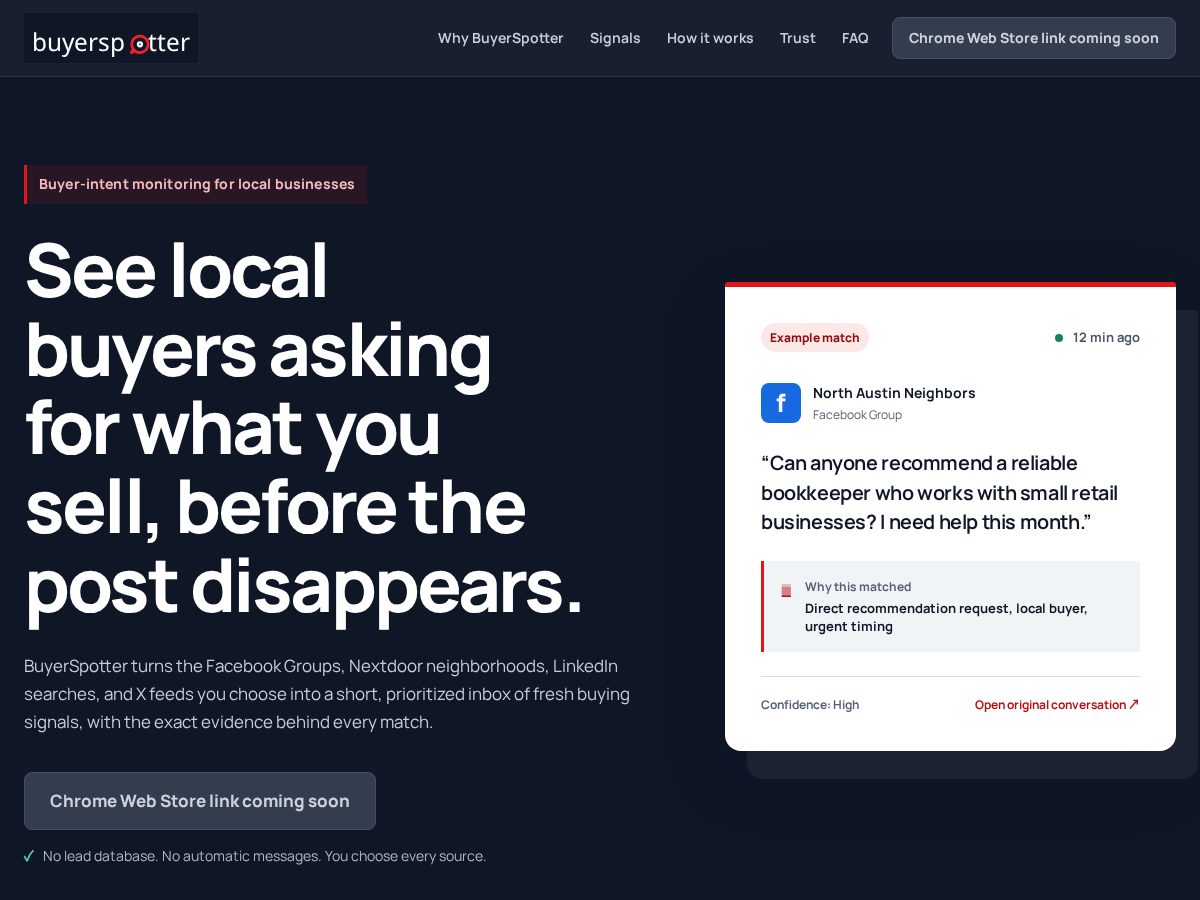 Landing-page snapshot of buyerspotter.com