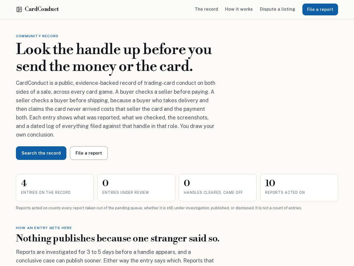 Landing-page snapshot of cardconduct.com