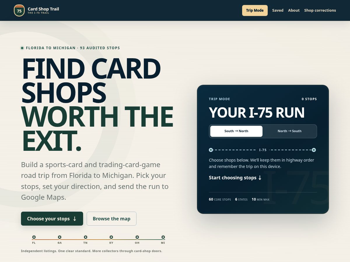 Landing-page snapshot of cardshoptrail.com