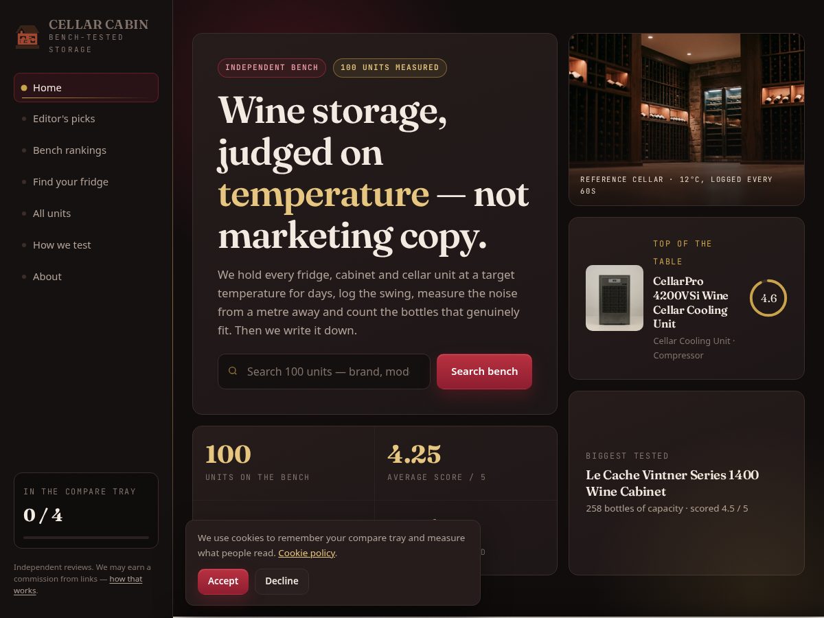 Landing-page snapshot of cellarcabin.com